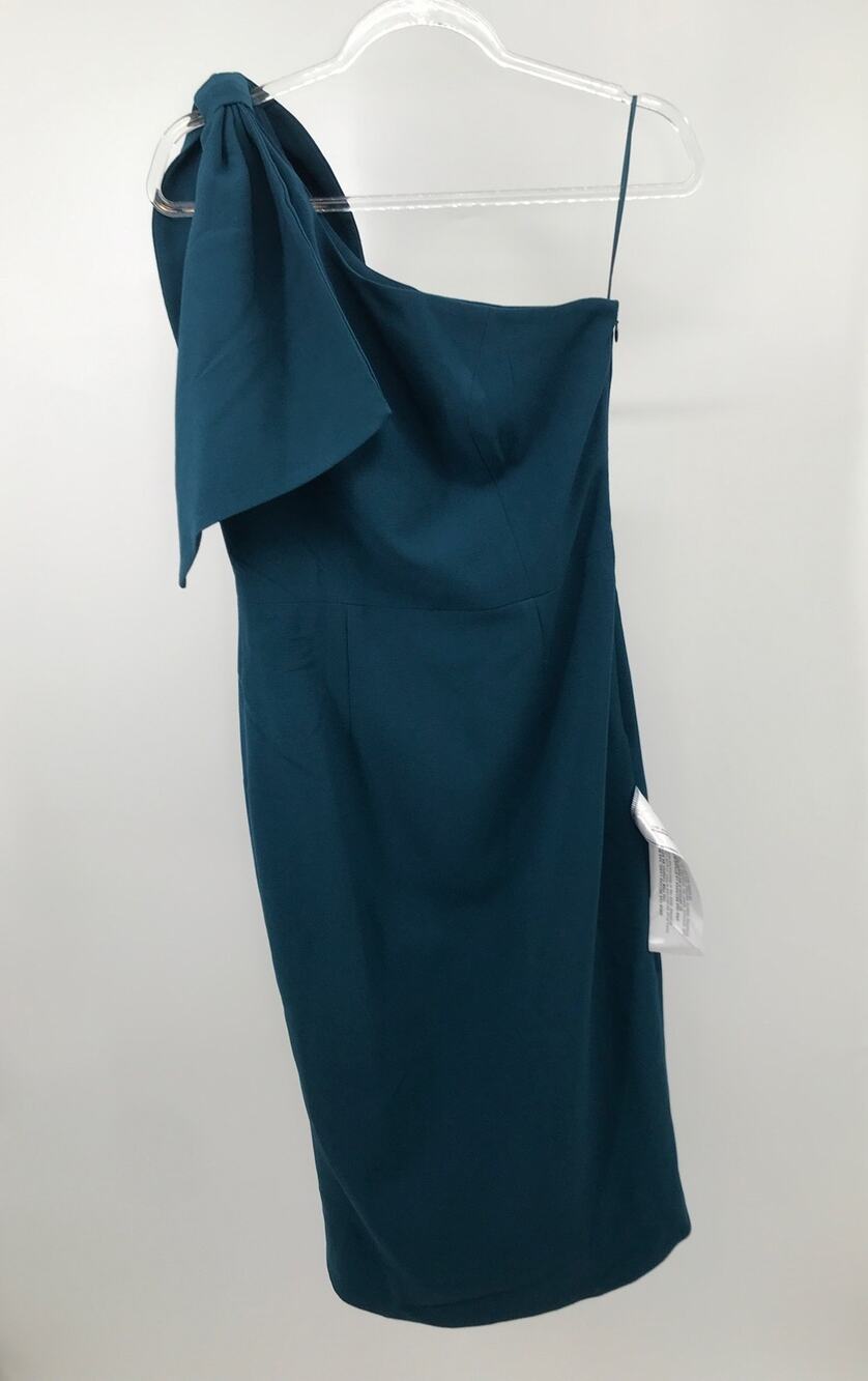 Dress The Population Teal One Shoulder Bow Midi Dress Size M
